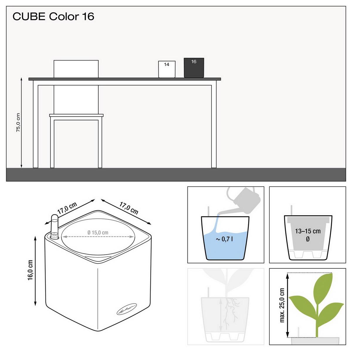 LECHUZA CUBE Color 14 Blackberry Poly Resin Table Self-watering Planter with Water Level Indicator H14 L14 W14 cm, 1.4L - citiplants.com