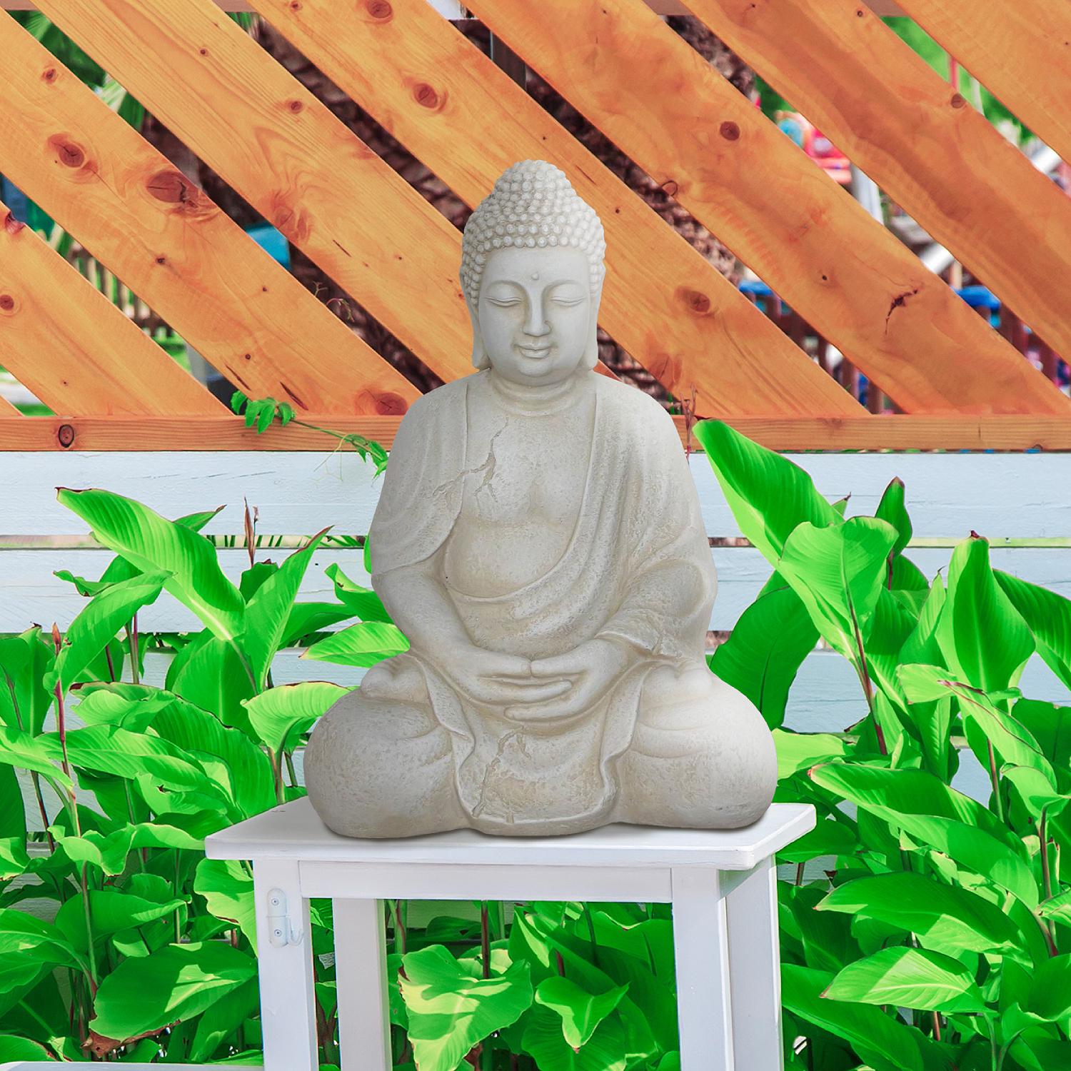 Sitting Buddha Beige Outdoor Statue by Idealist Lite L21.5 W17.5 H30.5 cm - citiplants.com