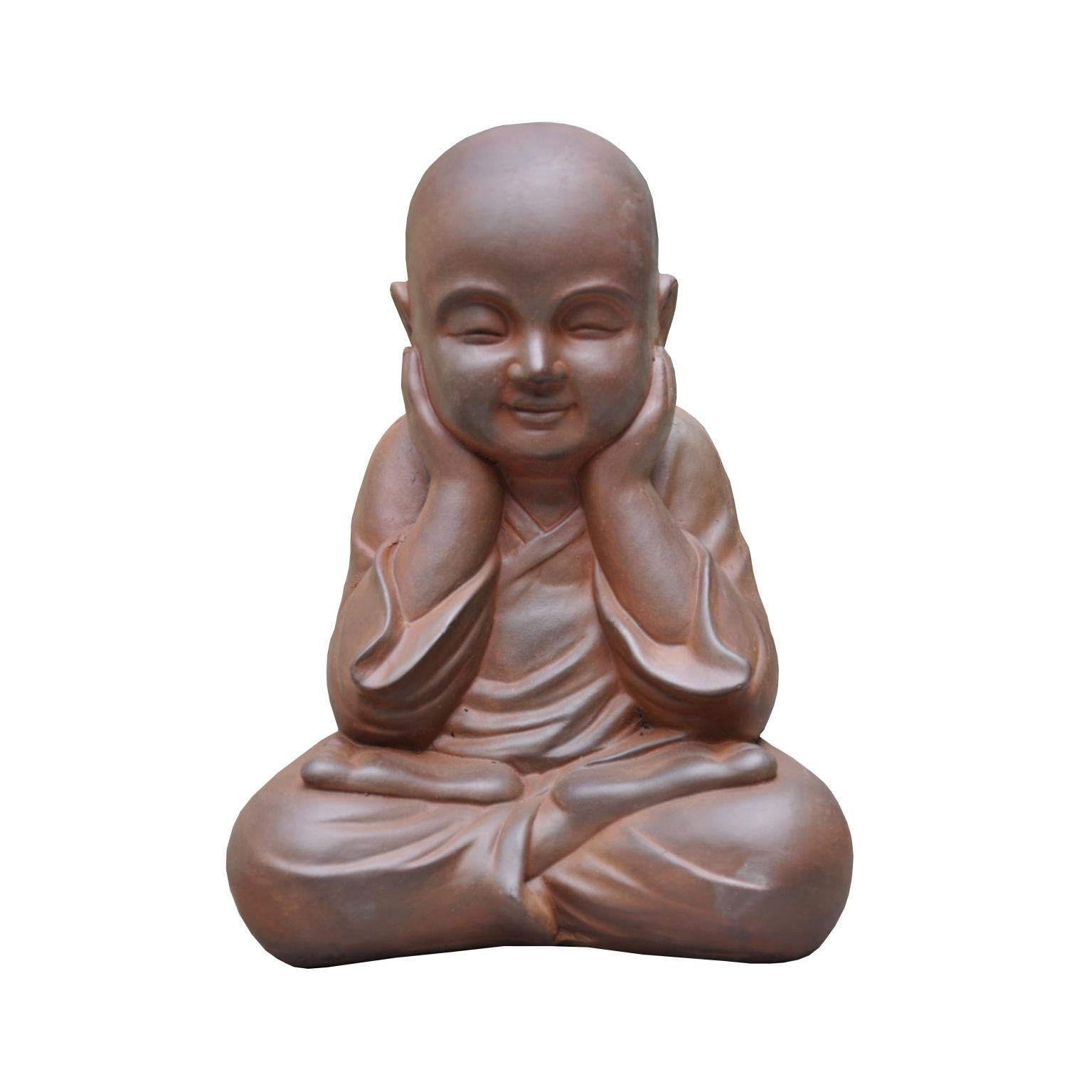 Sitting Baby Monk Rusty Outdoor Statue by Idealist Lite L29,5 W23,5 H39 cm - citiplants.com
