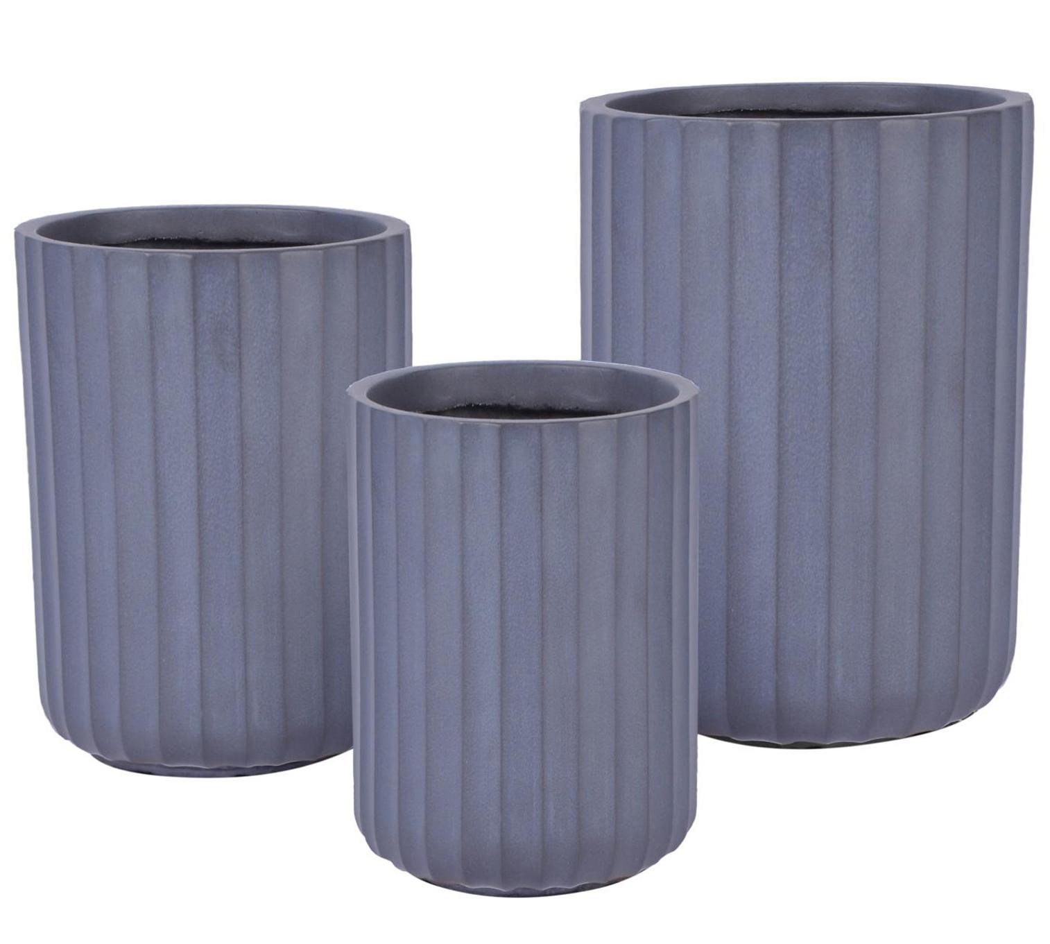 Modern Ribbed Light Grey Cylinder Round Outdoor Planter by Idealist Lite D24 H33 cm, 14.9L - citiplants.com